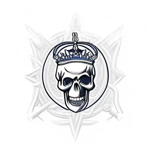 Royal Marines Dagger with the Royal Marines patch connected to a Realistic Skull tattoo design idea