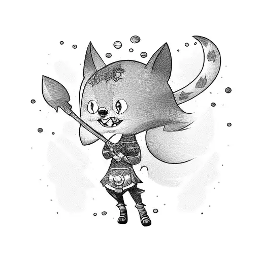 A cartoon character getting a fisiterapy treatment under a tree tattoo design idea