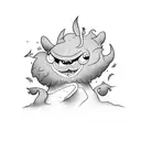 A cartoon character getting a fisiterapy treatment under a tree tattoo design idea