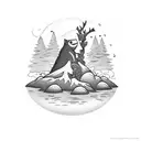 A cartoon character getting a fisiterapy treatment under a tree tattoo design idea