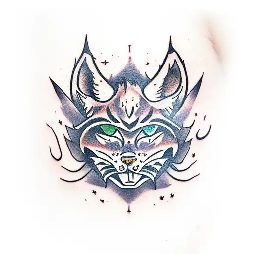 lynx with a japanese ronin mask and smoke tattoo design idea
