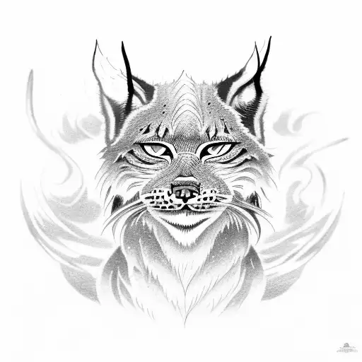 lynx with a japanese ronin mask and smoke tattoo design idea