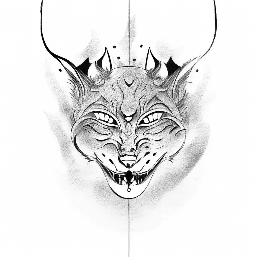 lynx with a japanese ronin mask and smoke tattoo design idea