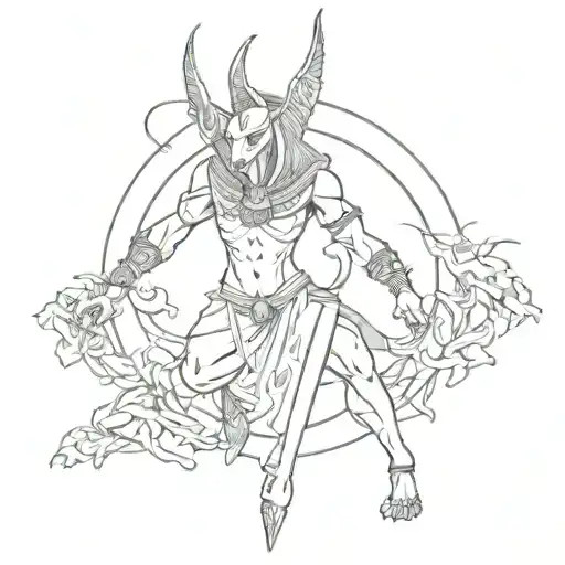 A sketch of Anubis and Medusa in a fierce pose, combining Egyptian and Greek mythology in a unique way tattoo design idea