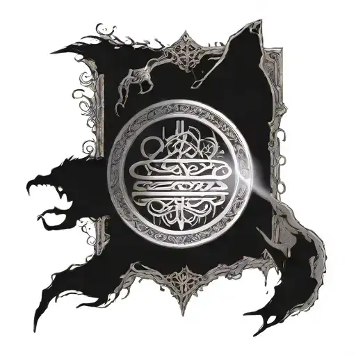 The One Ring with Elvish script, with the door of Durin and a nazgul tattoo design idea