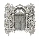 A black and grey design of the Doors of Durin with the inscription 'Speak, friend, and enter' on the ribcage tattoo design idea
