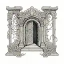 A black and grey design of the Doors of Durin with the inscription 'Speak, friend, and enter' on the ribcage tattoo design idea