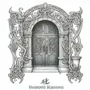 A black and grey design of the Doors of Durin with the inscription 'Speak, friend, and enter' on the ribcage tattoo design idea