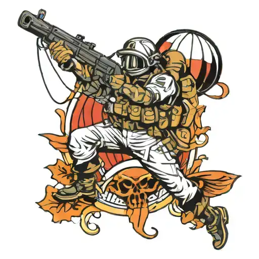 Freefall, parachute, rifle tattoo design idea