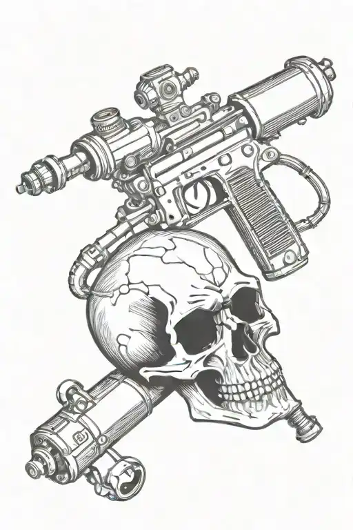 skull and spray gun tattoo design idea