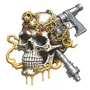skull encased with gravity feed spray paint gun morphing tattoo design idea