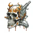 skull encased with gravity feed spray paint gun morphing tattoo design idea