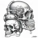 skull encased with gravity feed spray gun morphing tattoo design idea
