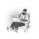 man sitting with one leg crossed barefoot and is reading a news paper with head line GOOD NEWS the paper covers his face tattoo design idea