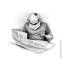 man sitting with one leg crossed barefoot and is reading a news paper with head line GOOD NEWS the paper covers his face tattoo design idea