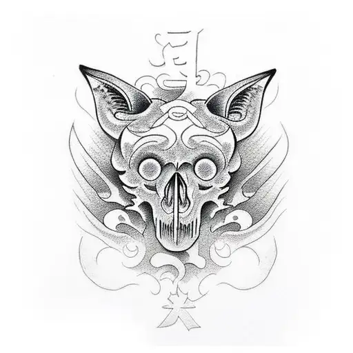 fox skull red  tattoo design idea