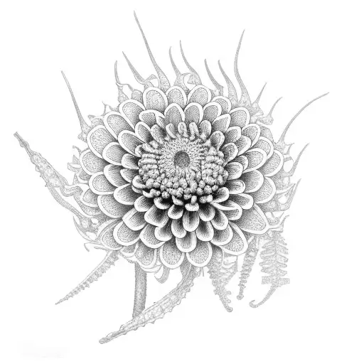 Fern flower, magenta chrysanthemum flower , Rumex flower  tattoo design idea