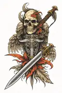 skull sword eagle wings tattoo design idea