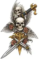 skull sword eagle wings tattoo design idea