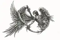 horror angel wings spread sword piercing tattoo design idea