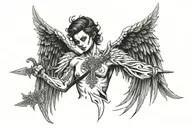 horror angel wings spread sword piercing tattoo design idea