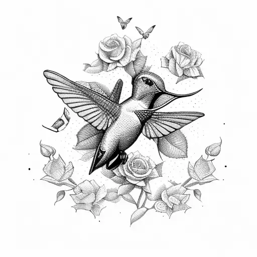 Hummingbird, roses, bees, elephants  tattoo design idea