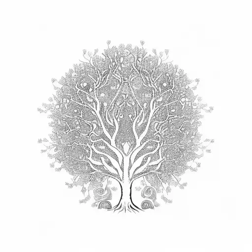 A vibrant and colorful tree of life with intricate roots, symbolizing personal growth and enjoying the journey of life tattoo design idea