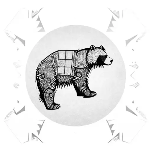 A majestic bear with intricate armor and magical symbols tattoo design idea