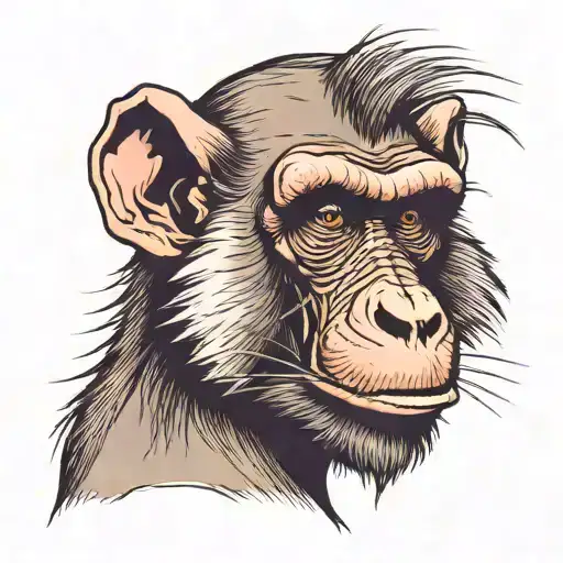 male baboon with open skullcap chewing out his brain  tattoo design idea
