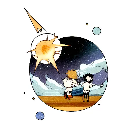 The ocean combined with the universe and the fall of icarus between them  tattoo design idea