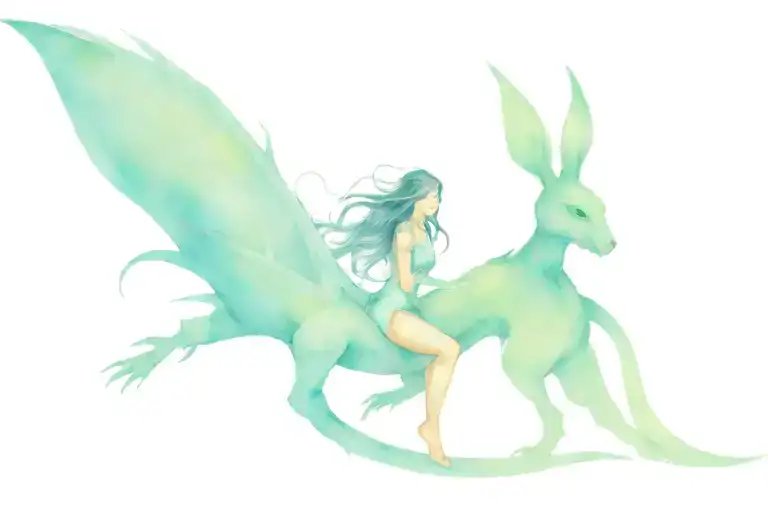 dragon, rabbit, woman tattoo design idea