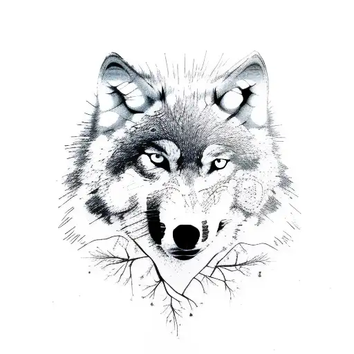 wolf enclosed  tree roots  tattoo design idea