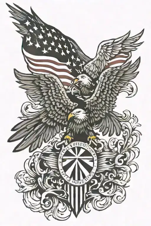 German American flag and eagles fighting tattoo design idea