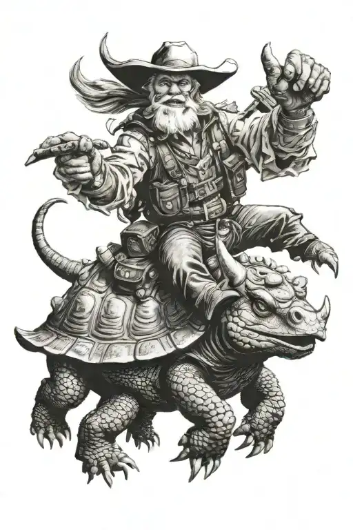 alligator snapping turtle riding a Texas longhorn Bull Rider tattoo design idea