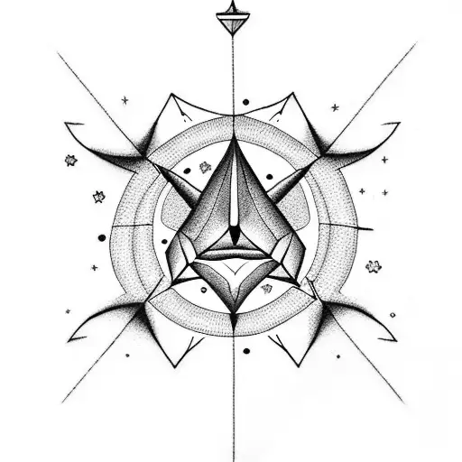 A dotwork tattoo of a sagittarius constellation with musical notes incorporated into the design tattoo design idea