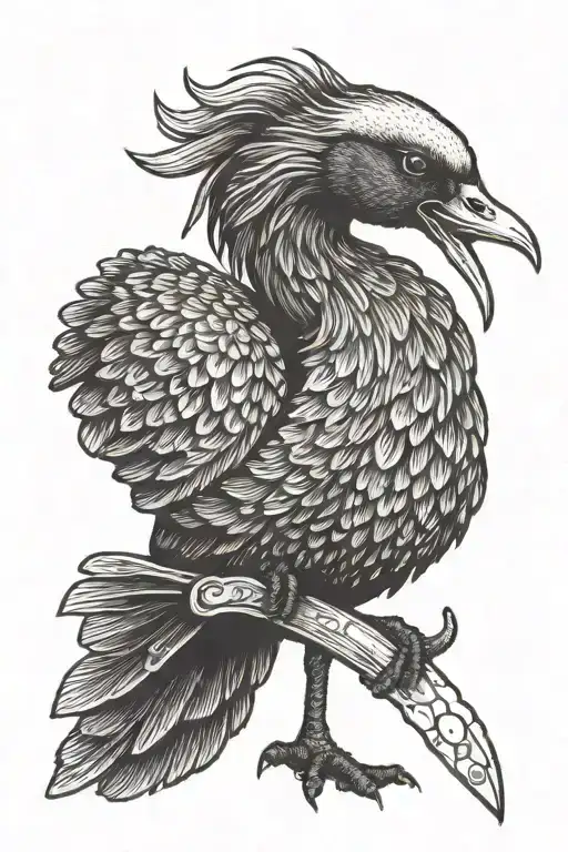 ugly duckling siluet holding knife stuck tattoo design idea