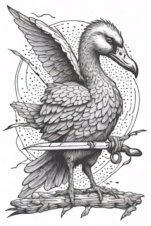 ugly duckling holding knife cutting tattoo design idea