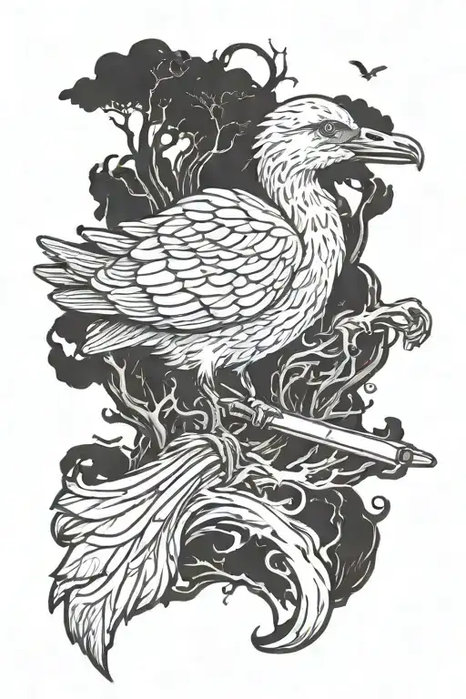 ugly duckling ghost dark siluet holding knife stuck tattoo design idea