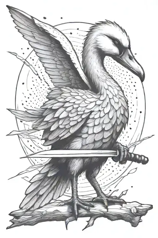 ugly duckling holding knife cutting tattoo design idea