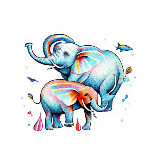 elephant bumblebee and a whale marching tattoo design idea