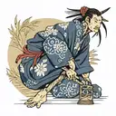 samuri wearing straw jingasa tattoo design idea