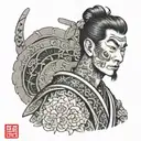 samuri wearing straw jingasa tattoo design idea