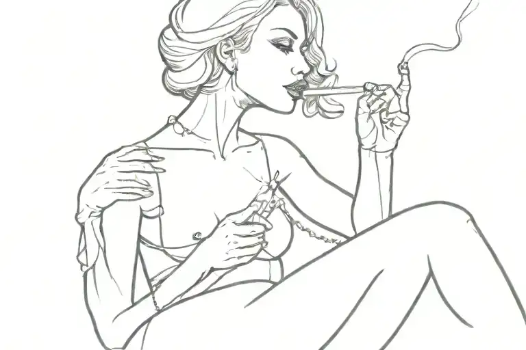 scantily clad woman smoking a j tattoo design idea