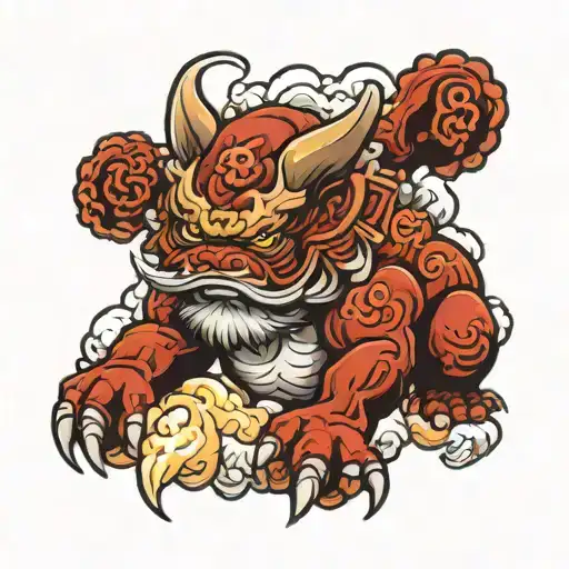 angry fu dog cloud fur tattoo design idea