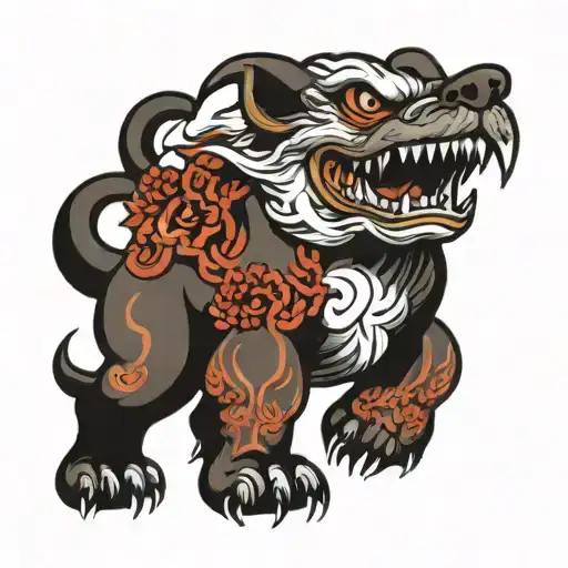 angry fu dog with cloud fur tattoo design idea