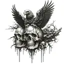Black Eagle flying over piles of decaying human skulls tattoo design idea