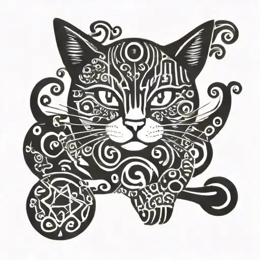RedCrazyCat with mushrooms  tattoo design idea
