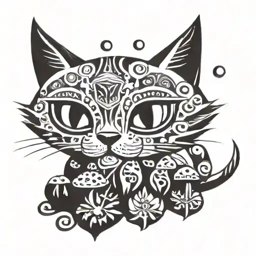 RedCrazyCat with mushrooms  tattoo design idea