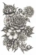Carnation, Carnation, Violet, Chrysanthemum, Daisy, Gladiolus , daffodil, Rose, Cosmo, Rose, Cosmo tattoo design idea