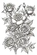 Carnation, Carnation, Violet, Chrysanthemum, Daisy, Gladiolus , daffodil, Rose, Cosmo, Rose, Cosmo tattoo design idea